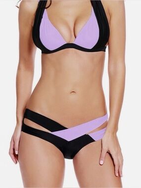 Black & Lavender Cutout Bikini Set - Women Swim